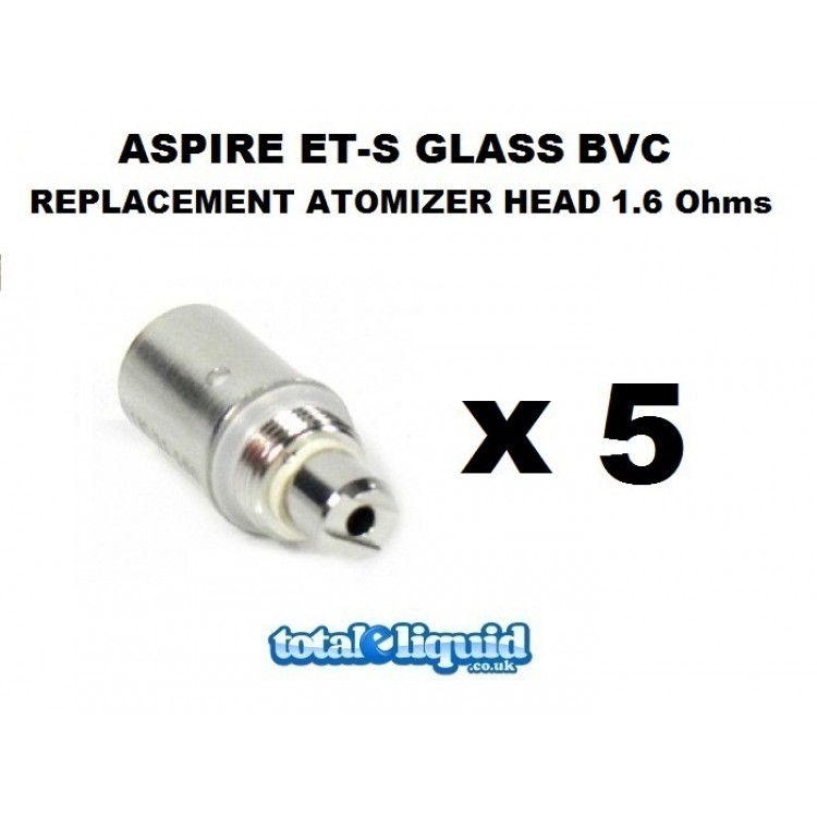 Aspire ET-S Glass BVC Replacement Atomizer Head 1.6 Ohms (PACK OF FIVE) (Also fits K1)